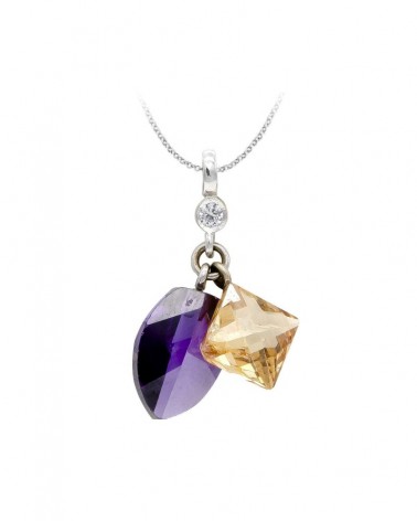 Colgante oro blanco 18k amatista y topacio bicolor