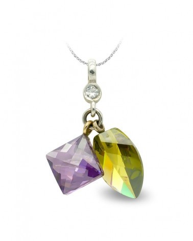 Colgante oro blanco 18k amatista y topacio bicolor