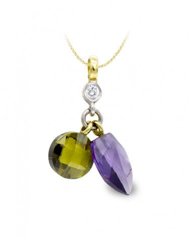 Colgante oro 18k bicolor olivina y amatista
