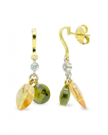 Pendientes oro 18k bicolor olivina cierre presión