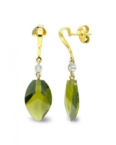 Pendientes oro 18k bicolor olivina circonita 18mm
