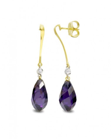 Pendientes oro 18k bicolor amatista circonita 18mm