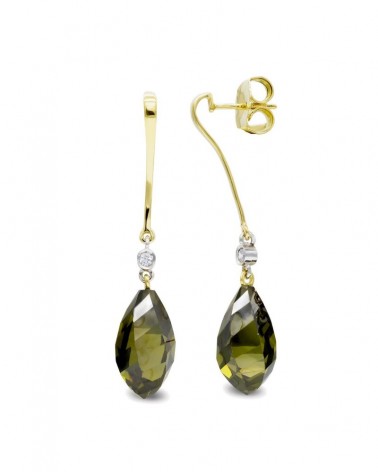 Pendientes oro 18k bicolor olivina circonita 18mm