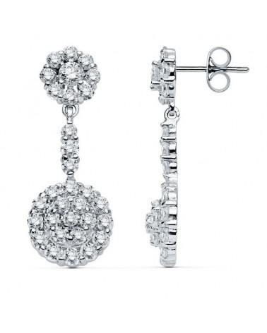Pendientes oro blanco 18k circonita largos 32mm