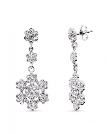 Pendientes oro blanco 18k flores circonita 36x14mm