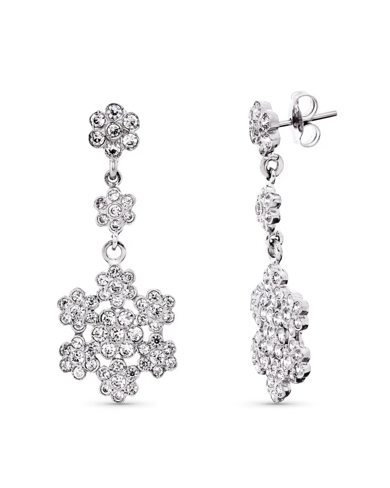 Pendientes oro blanco 18k flores circonita 36x14mm