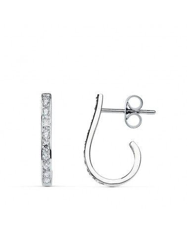 Pendientes oro blanco 18k semicírculo circonitas 18mm