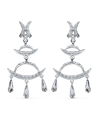 Pendientes oro blanco 18k circonita lágrima colgante 48mm