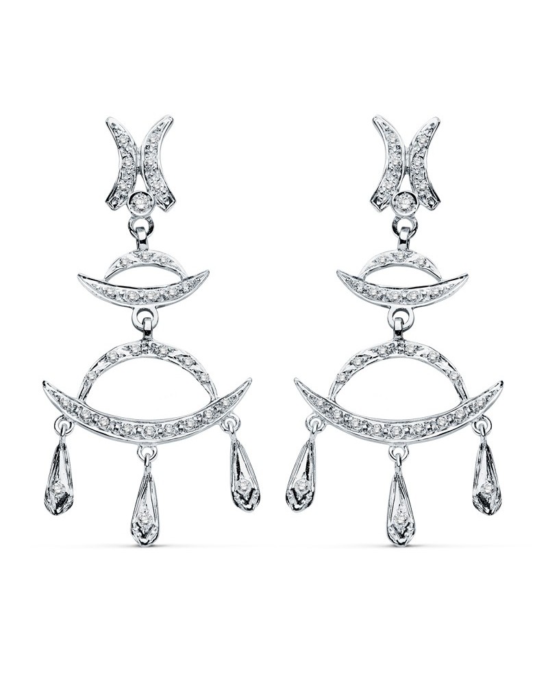 Pendientes oro blanco 18k circonita lágrima colgante 48mm