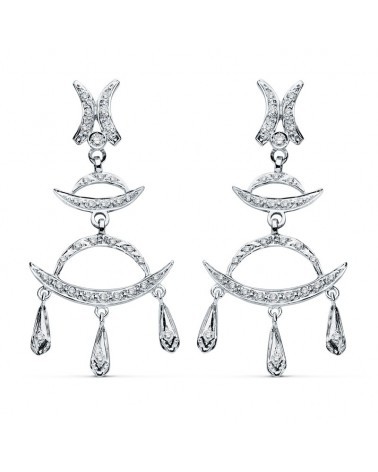 Pendientes oro blanco 18k circonita lágrima colgante 48mm