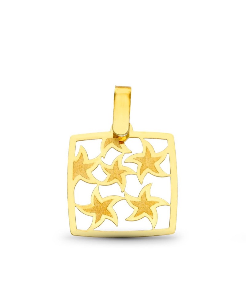 Colgante oro 18k amarillo cuadrado estrellas caladas