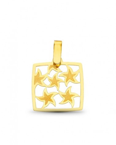 Colgante oro 18k amarillo cuadrado estrellas caladas