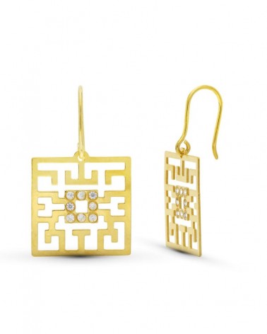 Pendientes oro 18k diseño geométrico circonita