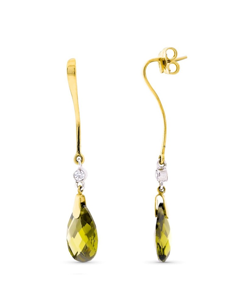Pendientes oro 18k bicolor olivina 14x10 mm