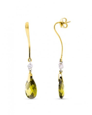 Pendientes oro 18k bicolor olivina 14x10 mm