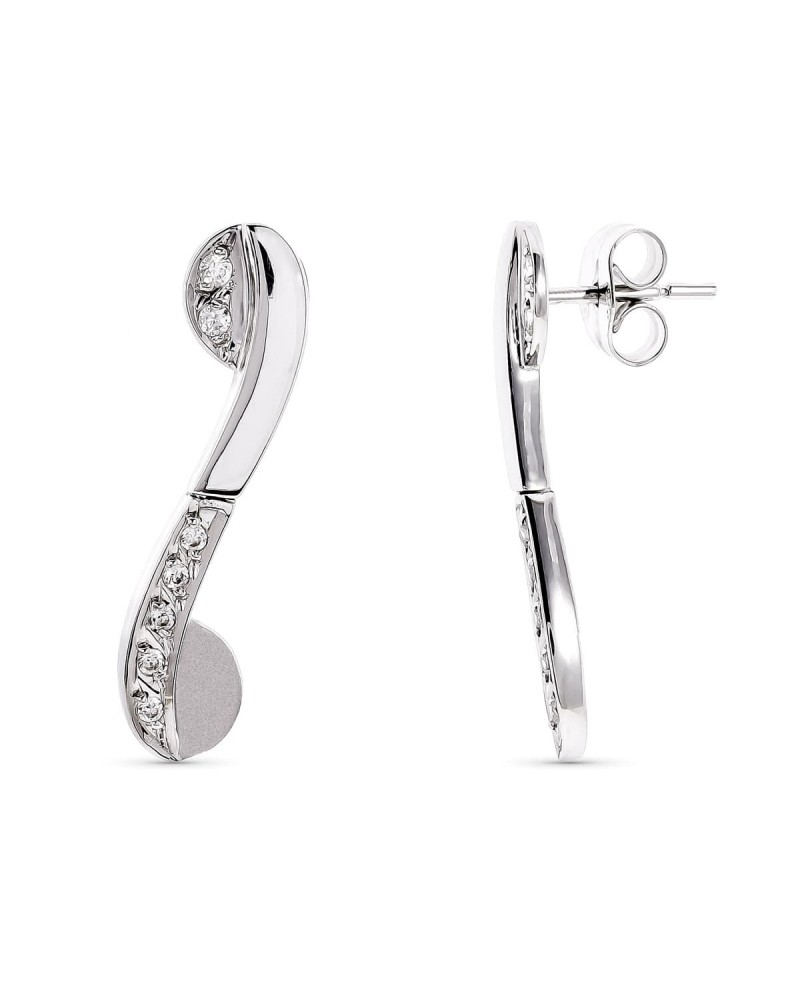 Pendientes oro blanco 18k largos circonita cierre presión