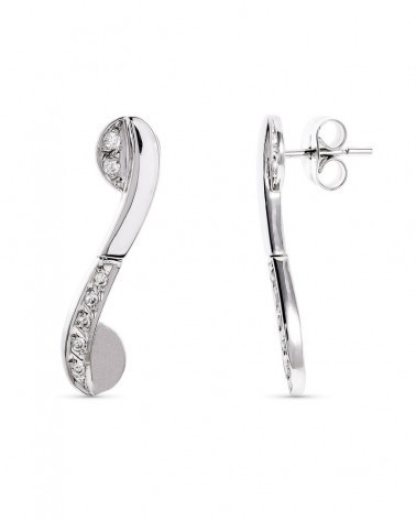 Pendientes oro blanco 18k largos circonita cierre presión