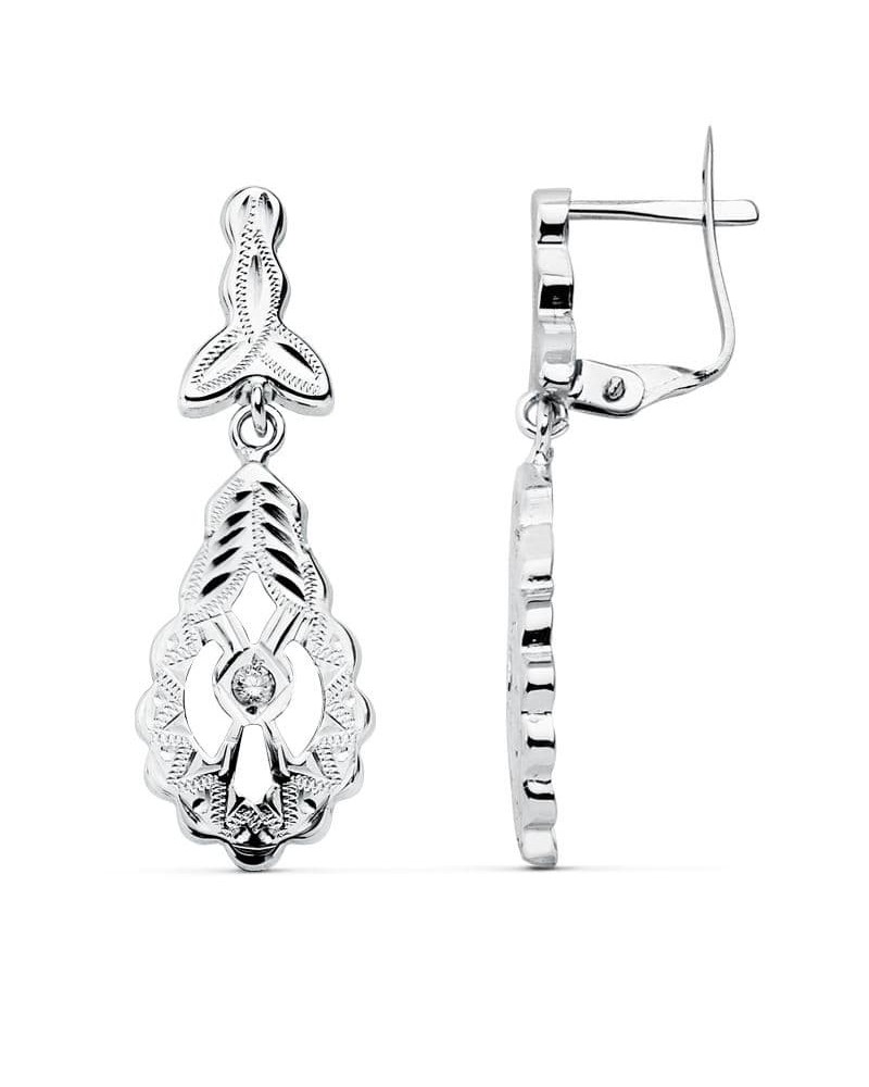 Pendientes oro blanco 18k diseño cubano 30x10 mm