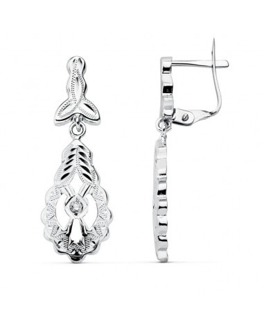 Pendientes oro blanco 18k diseño cubano 30x10 mm