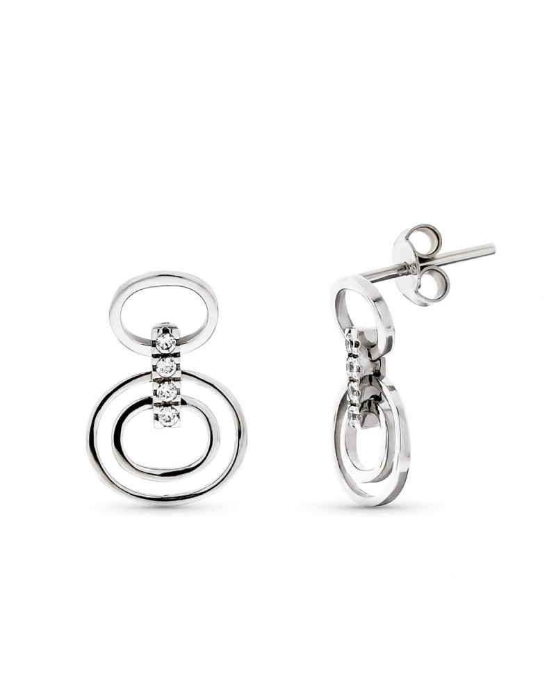 Pendientes oro blanco 18k círculos circonitas cierre presión