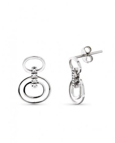 Pendientes oro blanco 18k círculos circonitas cierre presión