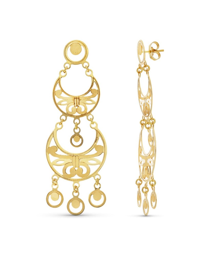 Pendientes oro 18k estilo chandelier tres niveles