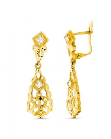 Pendientes oro 18k estilo cubano calados 30x9mm
