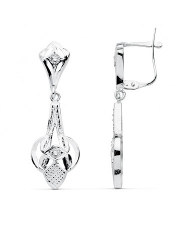 Pendientes oro blanco 18k largos cierre catalán 32mm