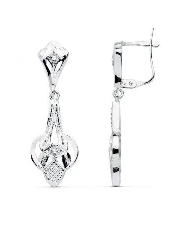Pendientes oro blanco 18k largos cierre catalán 32mm
