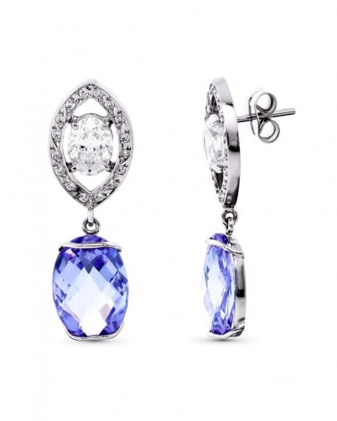 Pendientes oro blanco 18k circonita piedra color azul