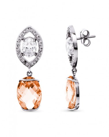 Pendientes oro blanco 18k circonita piedras color 35mm