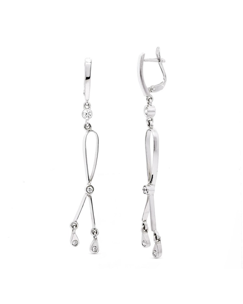 Pendientes oro blanco 18k largos circonita cierre catalán