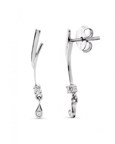 Pendientes oro blanco 18k largos circonita 26mm