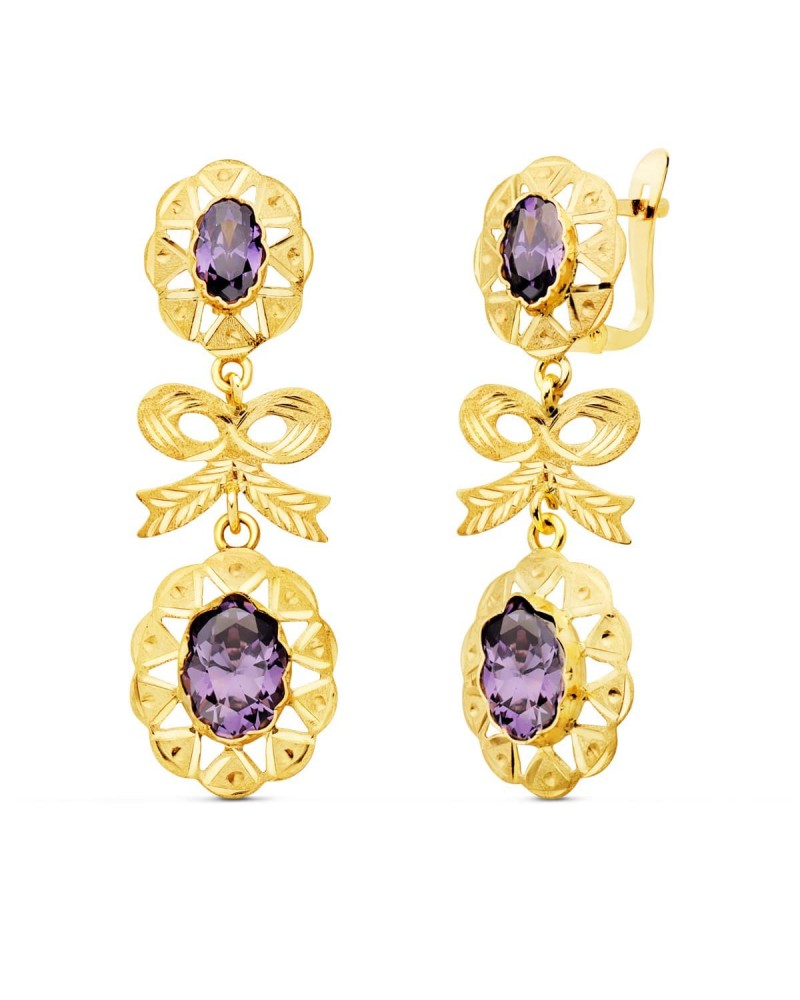 Pendientes oro 18k amatista estilo cubano 55x20mm