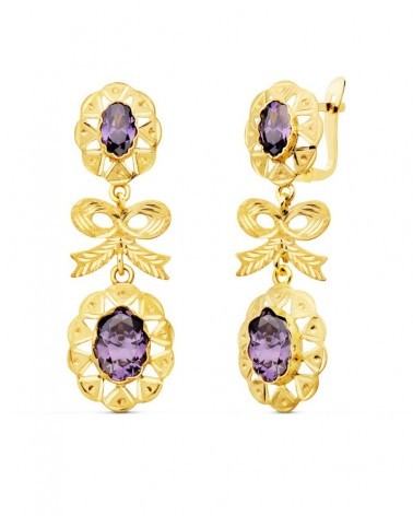 Pendientes oro 18k amatista estilo cubano 55x20mm