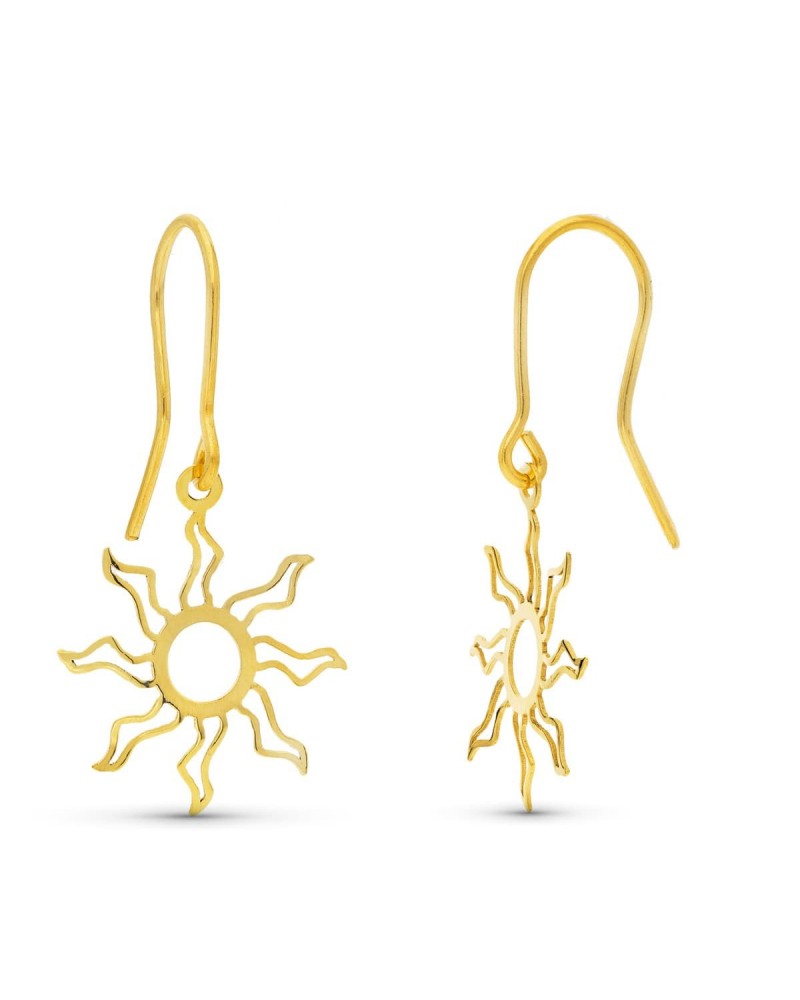Pendientes oro 18k amarillo sol calado gancho