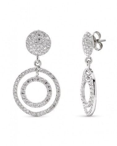 Pendientes oro blanco 18k círculos circonita presión