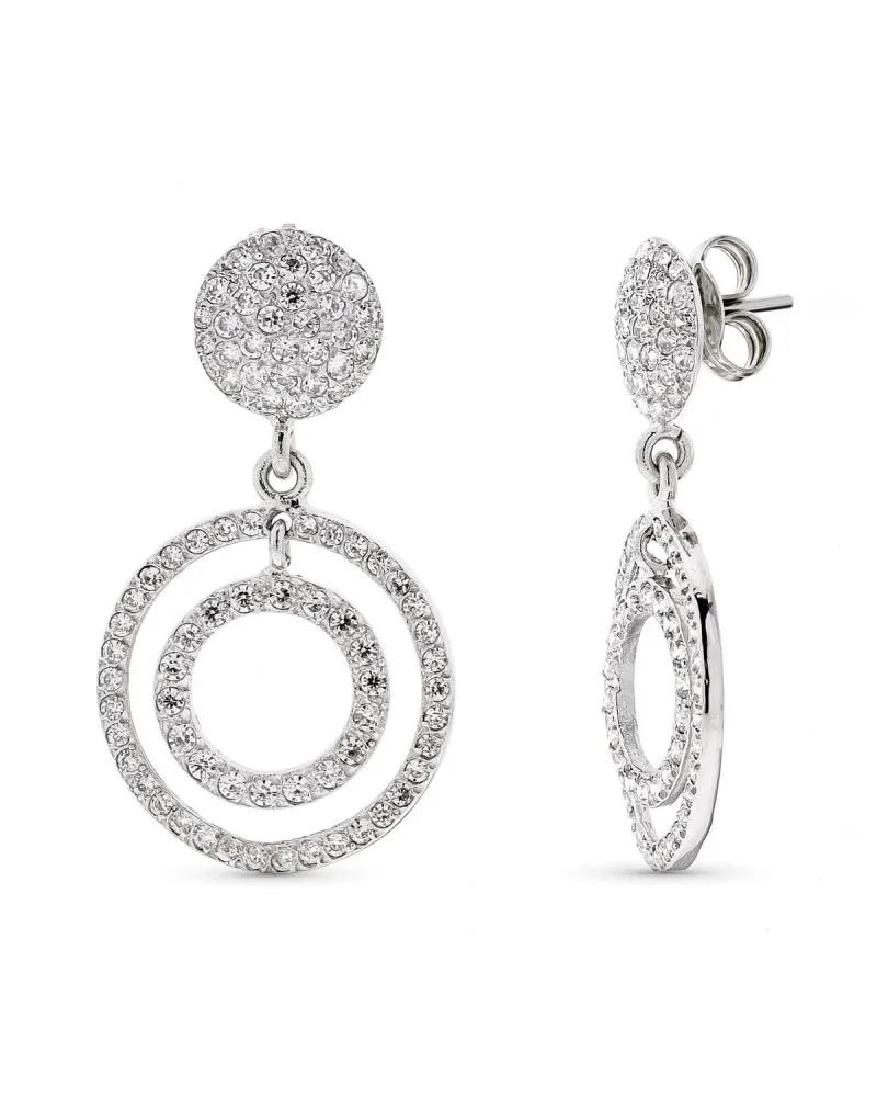 Pendientes oro blanco 18k círculos circonita presión