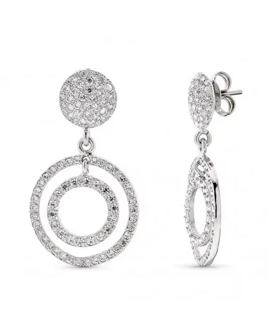 Pendientes oro blanco 18k círculos circonita presión