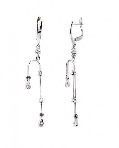 Pendientes oro blanco 18k largos circonita 59mm catalán