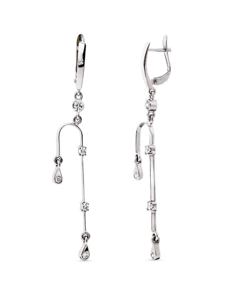 Pendientes oro blanco 18k largos circonita 59mm catalán
