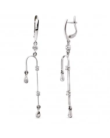Pendientes oro blanco 18k largos circonita 59mm catalán