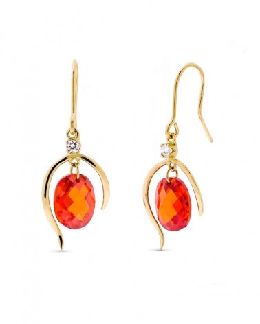 Pendientes oro 18k circonita naranja gancho