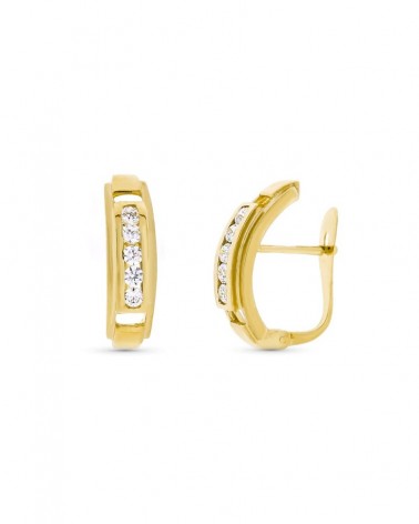 Pendientes oro 18k circonita cierre catalán 16x4mm