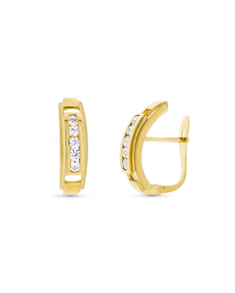 Pendientes oro 18k circonita cierre catalán 16x4mm
