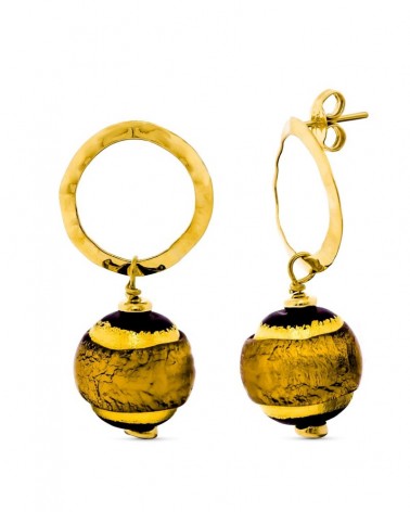 Pendientes oro 18k cristal Murano tonos marrón 14 mm