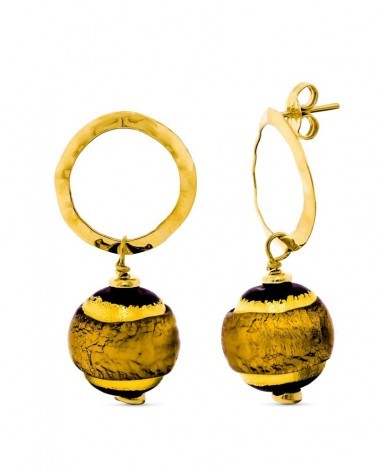 Pendientes oro 18k cristal Murano tonos marrón 14 mm