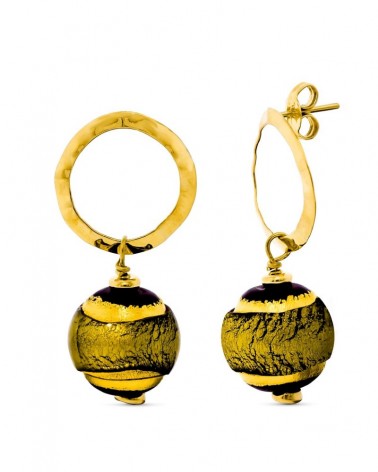 Pendientes oro 18k murano verdes 14mm cierre presión