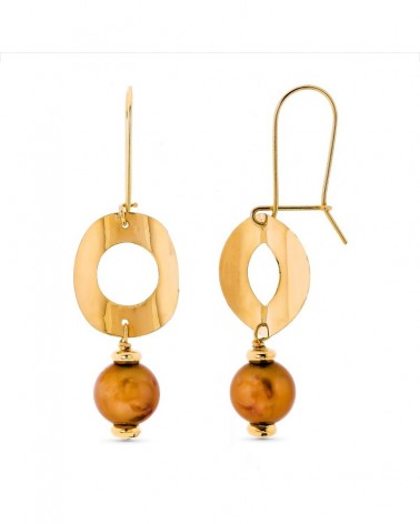 Pendientes oro 18k perla color gancho 44x15 mm