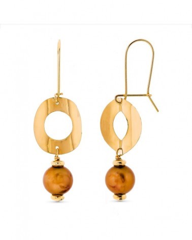 Pendientes oro 18k perla color gancho 44x15 mm